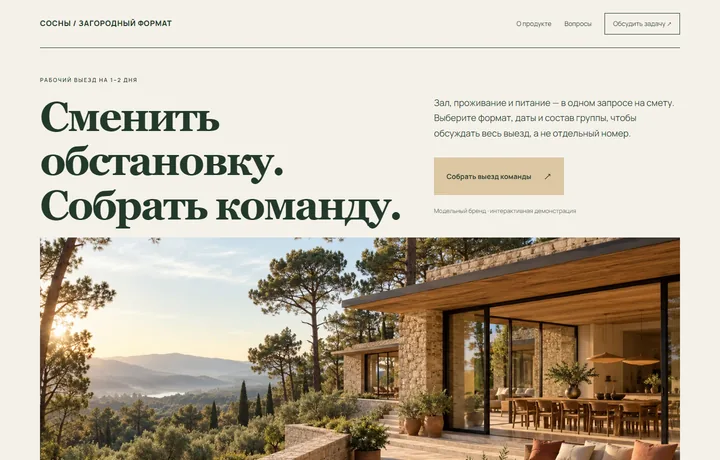 Скриншот демонстрационного сайта СОСНЫ / ЗАГОРОДНЫЙ ФОРМАТ